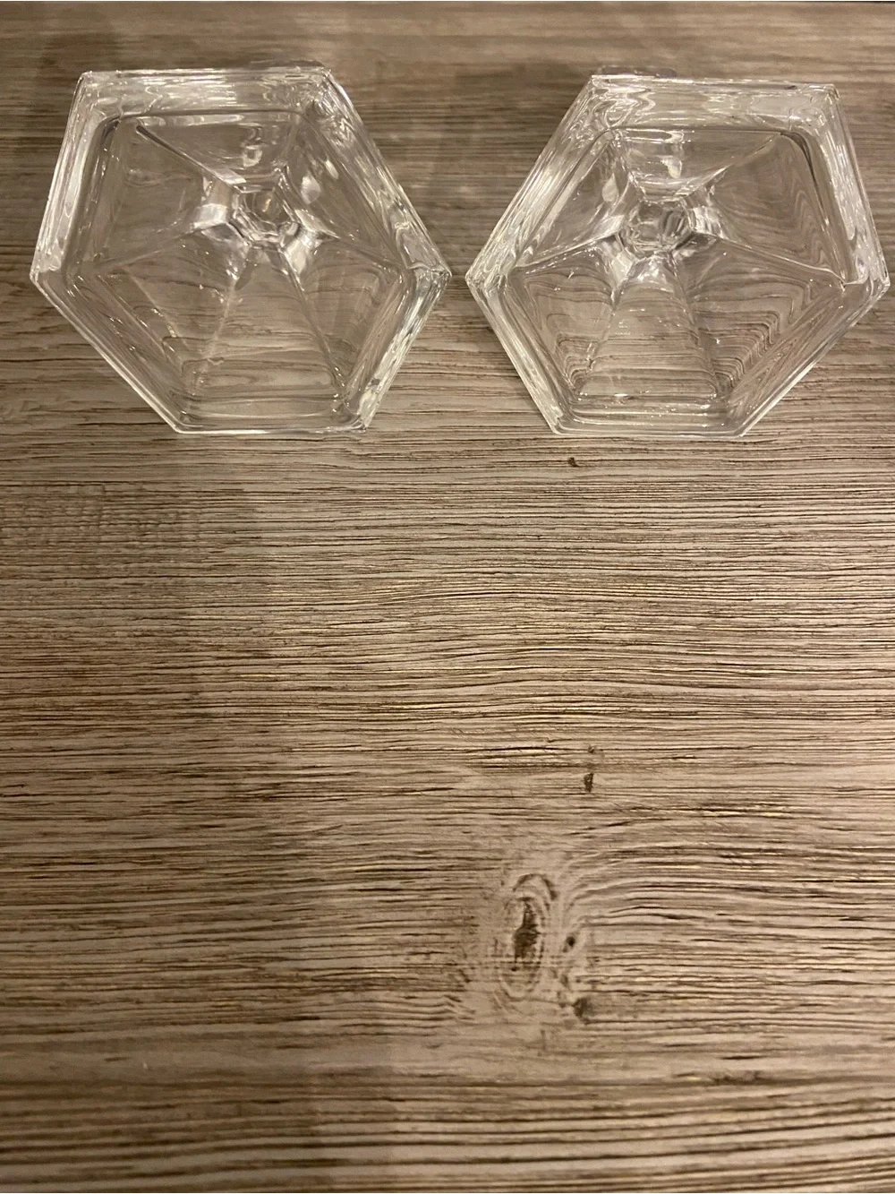 Vintage Clear Glass Candle Stick Holders w/ Flared Octagonal Base (2)
